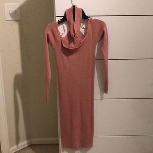 Mini pink choker mini long sleeve dress
